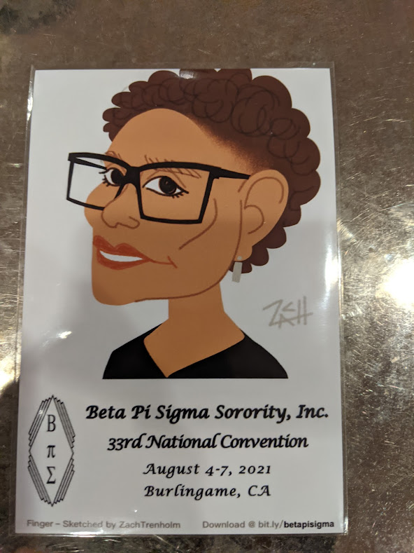 A poster of a person with glasses and curly hair.